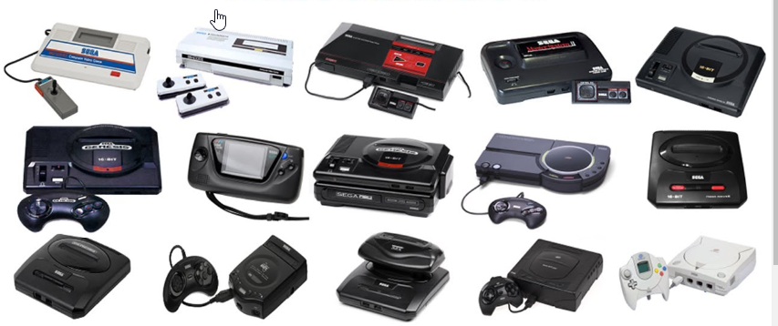 Collection console de jeux video du fabricant Sega
