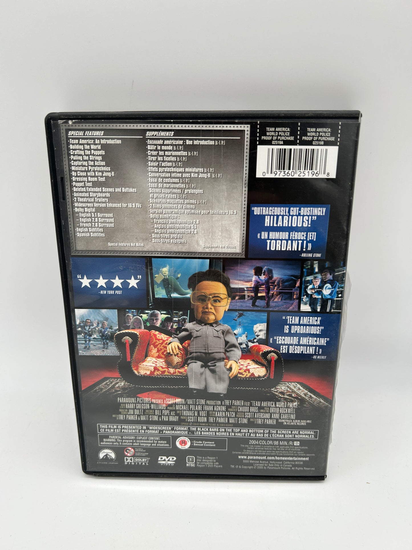 FiLM DVD | ESCOUADE AMERiCAiNE POLiCE DU MONDE [TEAM AMERiCA WORLD] | SPECiAL COLLECTORS EDiTiON