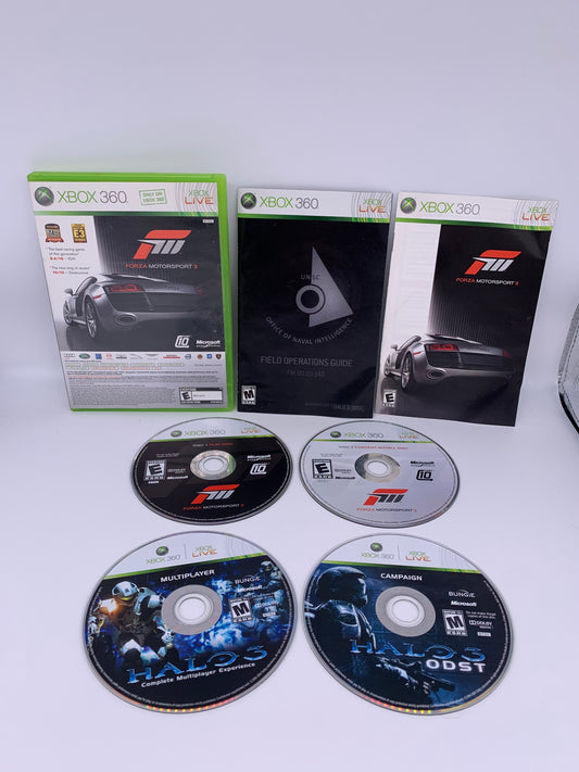 PiXEL-RETRO.COM : MICROSOFT XBOX 360 COMPLETE CIB BOX MANUAL GAME NTSC FORZA MOTORSPORT 3 & HALO 3 ODST NOT FOR RESALE