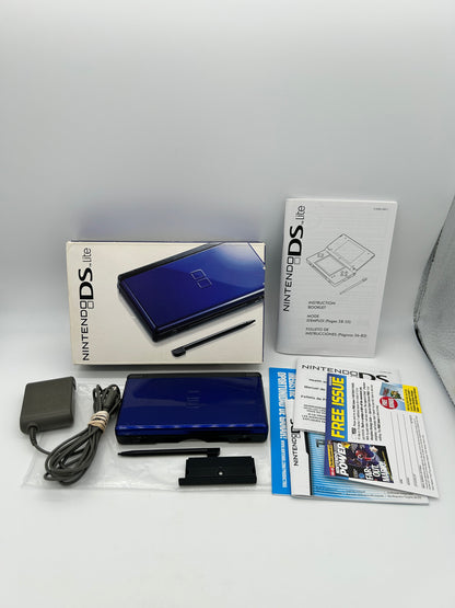 PiXEL-RETRO.COM : NINTENDO DS LITE COMPLET IN BOX CIB MANUAL ORIGINAL VERSION NTSC BLUE COBALT AND BLACK USG-001