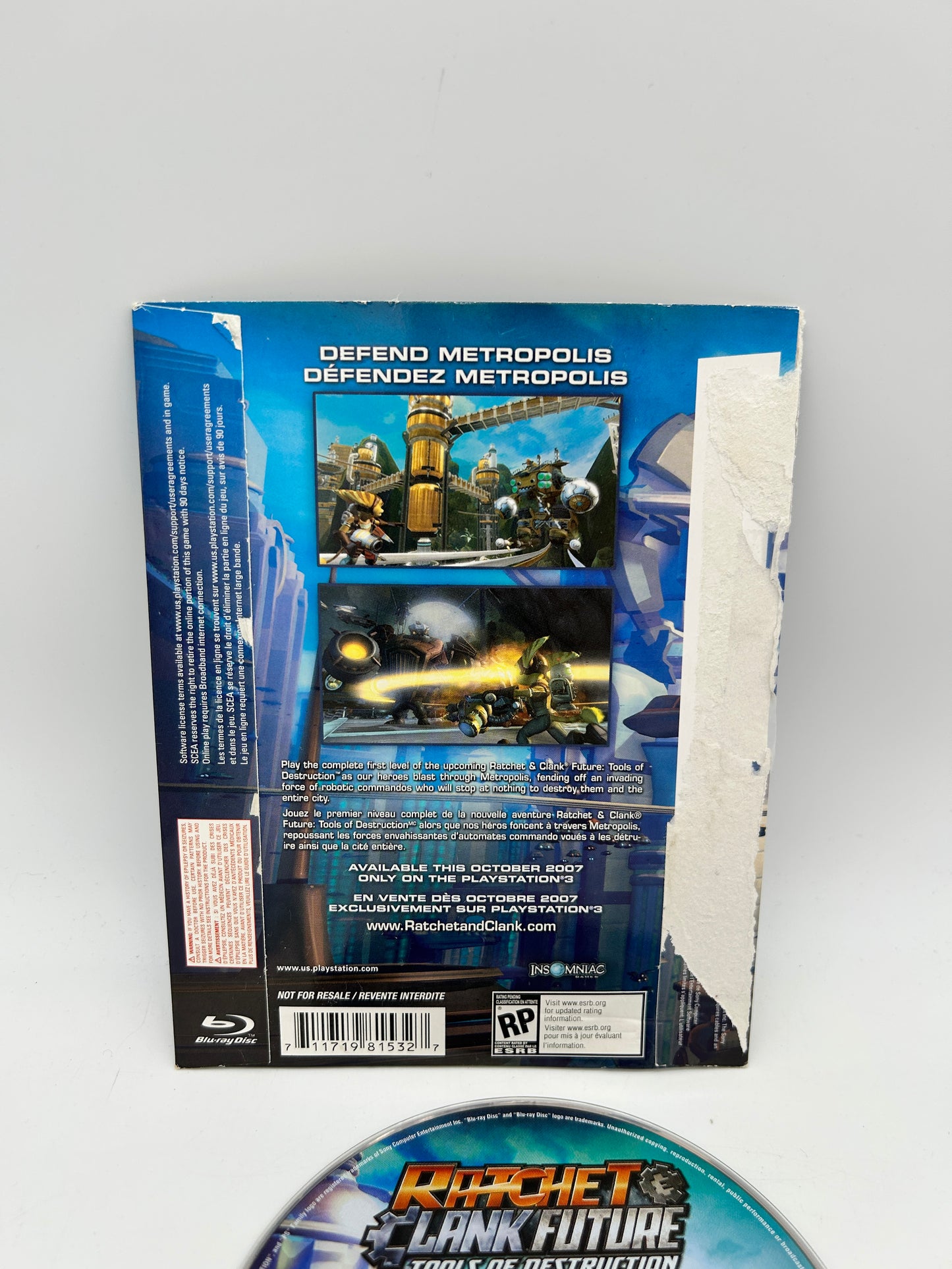 SONY PLAYSTATiON 3 [PS3] | RATCHET CLANK FUTURE TOOLS OF DESTRUCTiON | NOT FOR RESALE