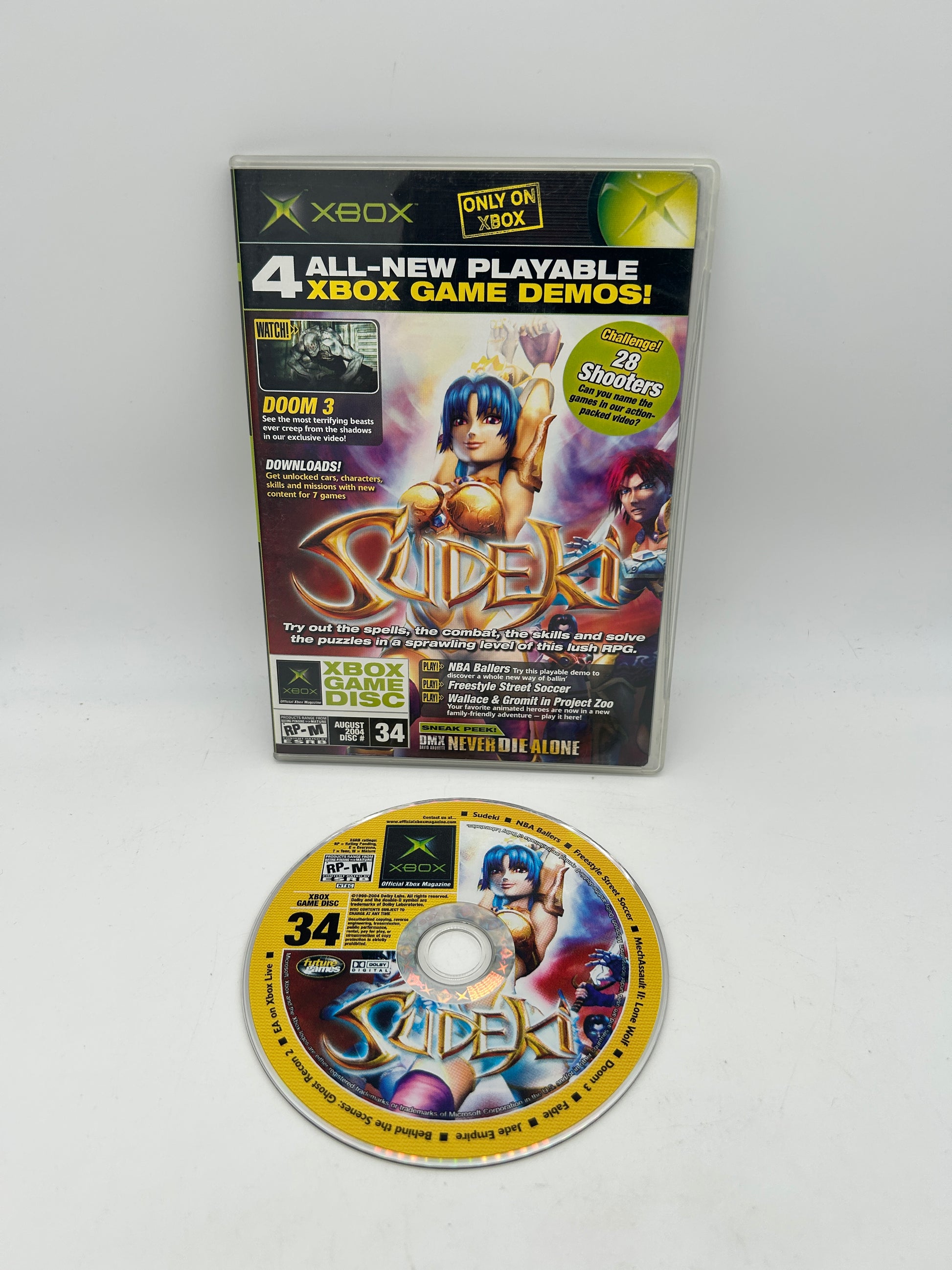 PiXEL-RETRO.COM : MICROSOFT XBOX COMPLETE CIB BOX MANUAL GAME NTSC OFFICIAL XBOX MAGAZINE DEMOS DISC CD #34 AUGUST 2004