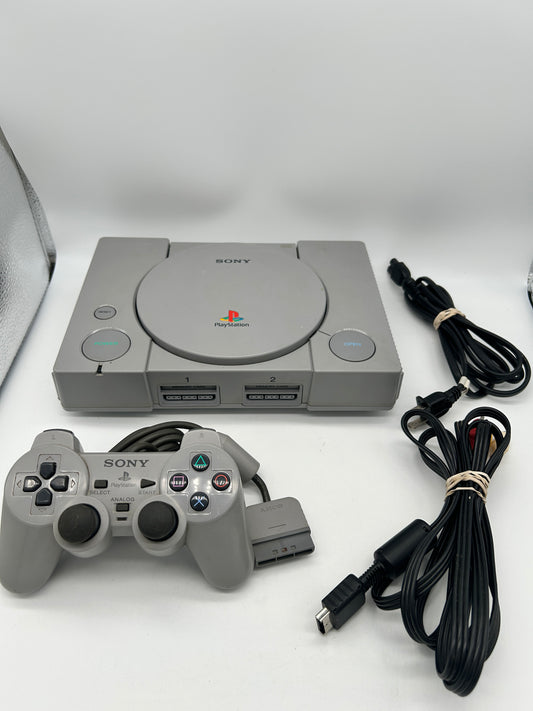 PiXEL-RETRO.COM : SONY PLAYSTATION 1 ORIGINAL GRAY VERSION, CONTROLLER, POWER SUPPLY, RCA CABLE NTSC SCPH-5001