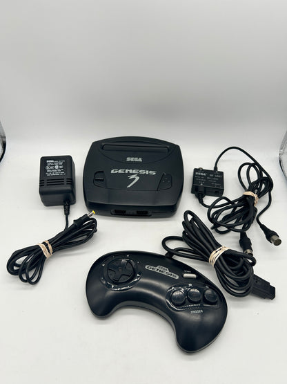 PiXEL-RETRO.COM : SEGA GENESIS ORIGINAL BLACK MODEL 3 VERSION, CONTROLLER, POWER SUPPLY, ANTENNA RF UNIT CABLE NTSC MK-1461