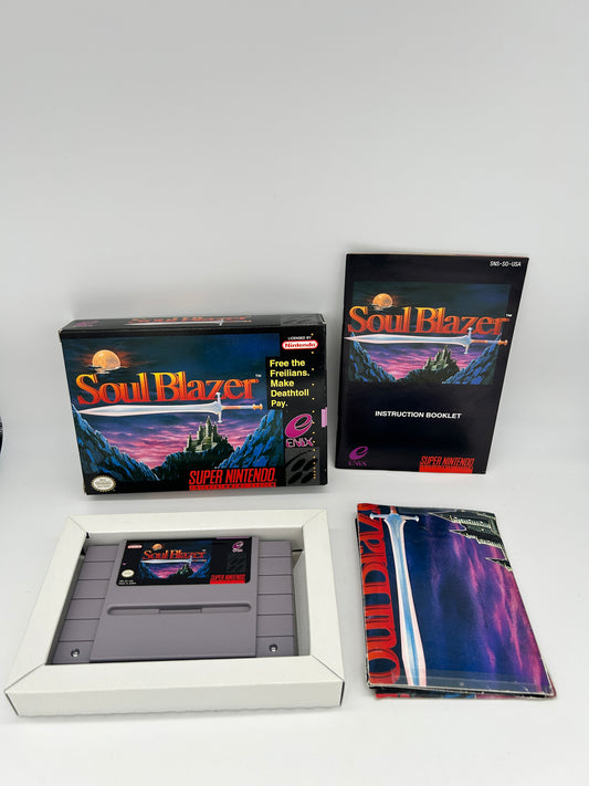 PiXEL-RETRO.COM : SUPER NINTENDO NES (SNES) COMPLETE CIB BOX MANUAL POSTER MAP GAME NTSC SOUL BLAZER