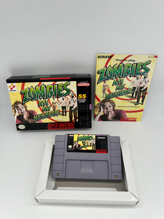 PiXEL-RETRO.COM : SUPER NINTENDO NES (SNES) COMPLETE CIB BOX MANUAL POSTER MAP GAME NTSC ZOMBIES ATE MY NEIGHBORS