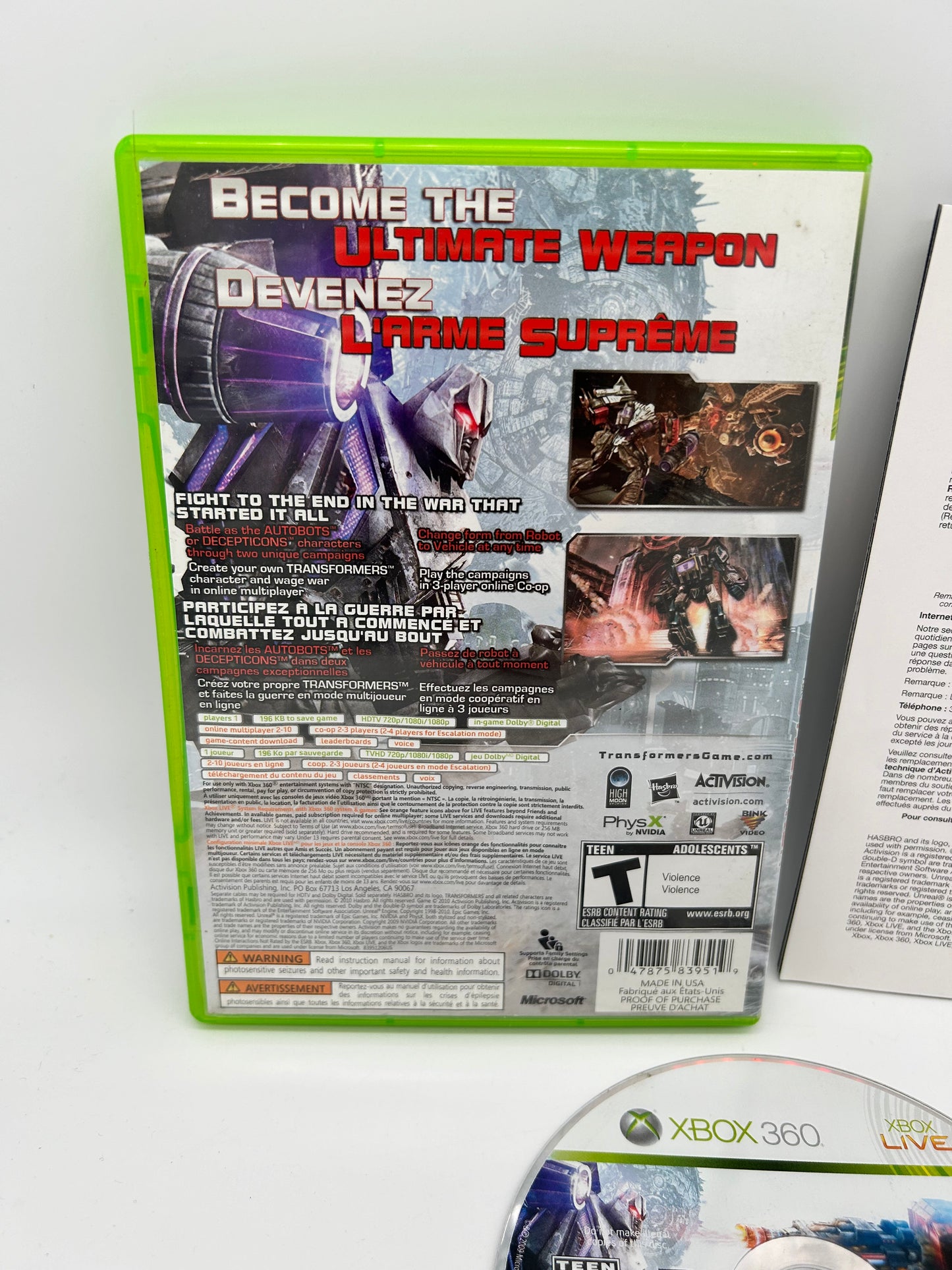 MiCROSOFT XBOX 360 | TRANSFORMERS WAR FOR CYBERTRON