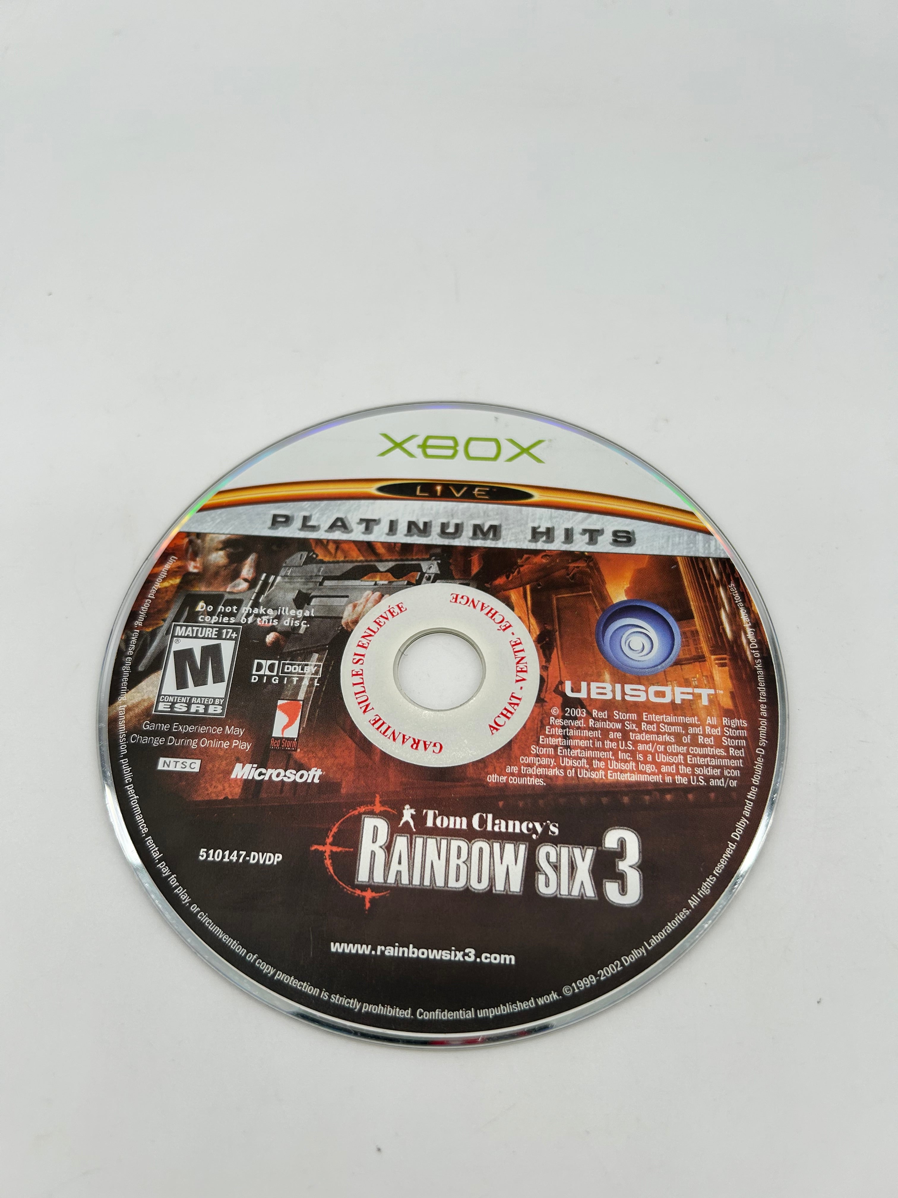 MiCROSOFT XBOX ORiGiNAL | TOM CLANCYS RAiNBOW SiX 3 | PLATiNUM HiTS ...