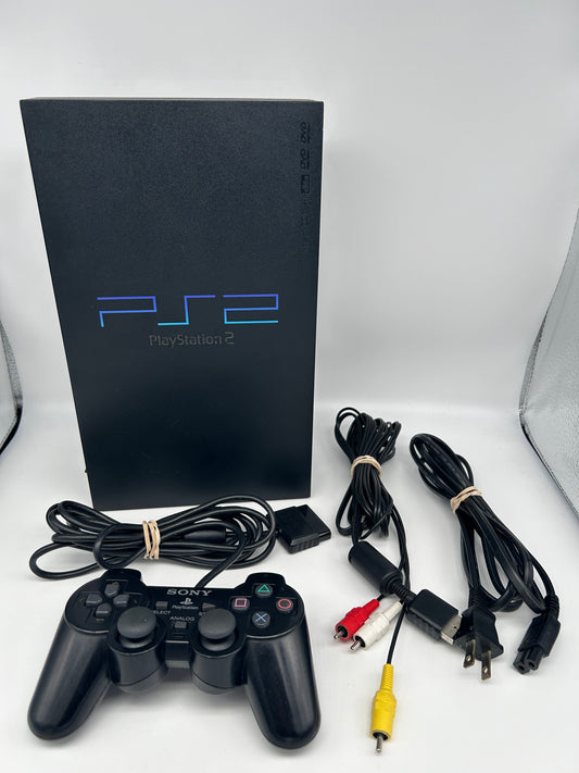 PiXEL-RETRO.COM : SONY PLAYSTATION 2 PS2 ORIGINAL FAT BLACK VERSION, CONTROLLER, POWER SUPPLY, RCA CABLE NTSC SCPH-50001