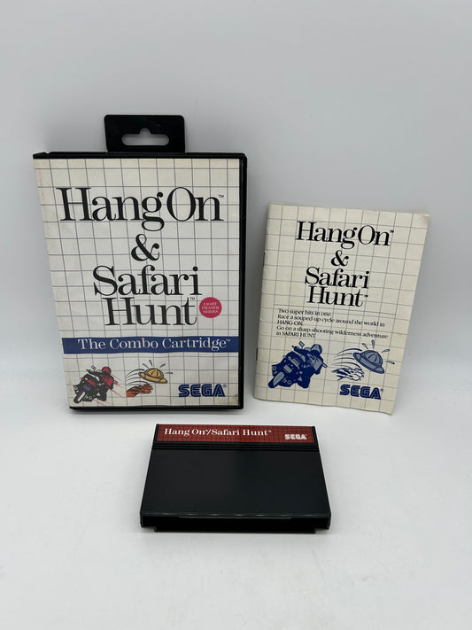 PiXEL-RETRO.COM : SEGA MASTER GAME NTSC COMPLETE IN BOX CIB BOX MANUAL HANG-ON & SAFARI HUNT
