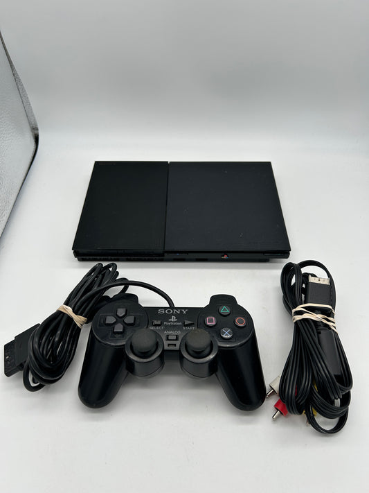 PiXEL-RETRO.COM : SONY PLAYSTATION 2 ORIGINAL SLIM BLACK VERSION, CONTROLLER, POWER SUPPLY, RCA CABLE NTSC SCPH-90001