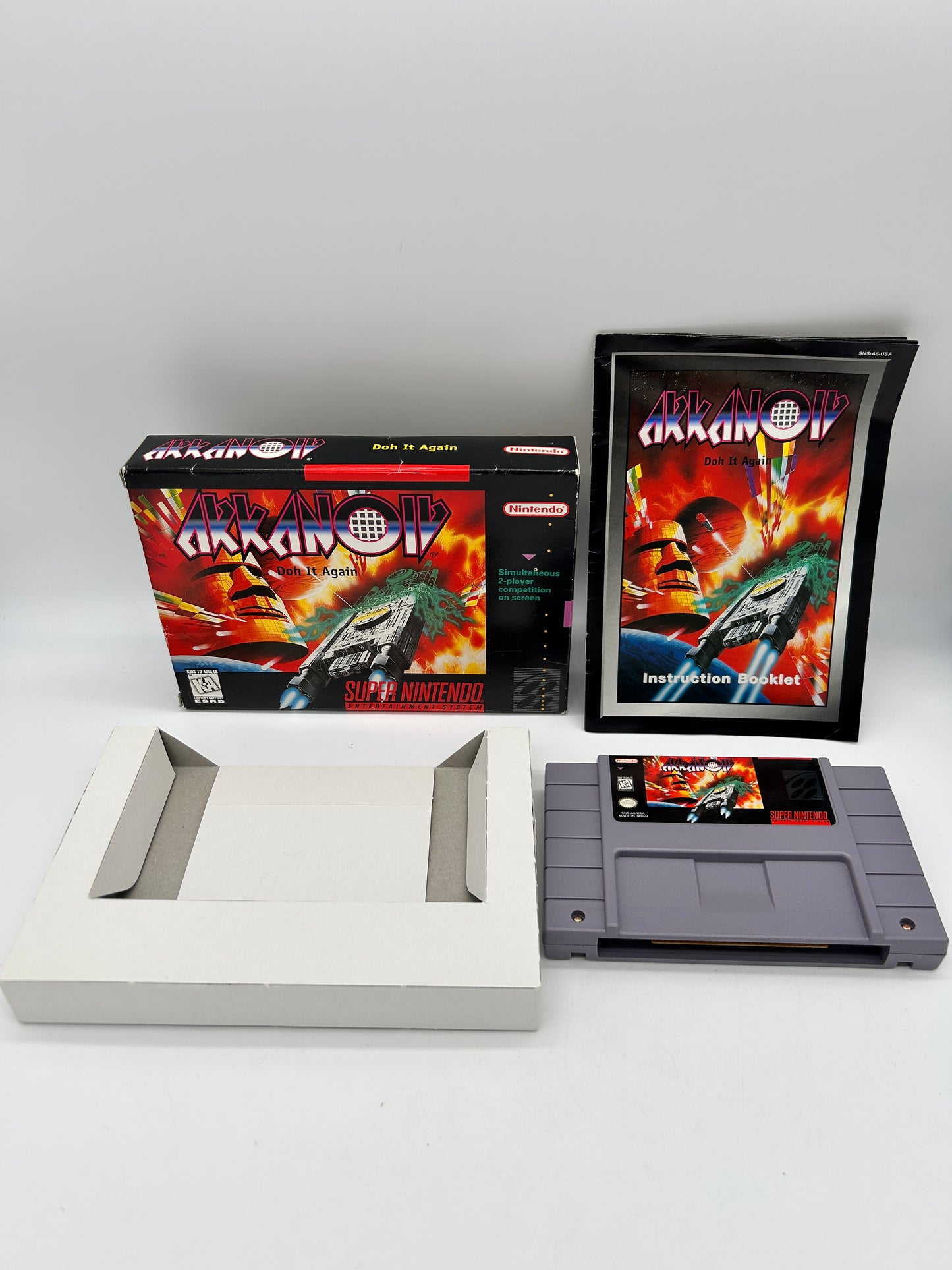 PiXEL-RETRO.COM : SUPER NINTENDO NES (SNES) COMPLETE CIB BOX MANUAL GAME NTSC ARKANOID DOH IT AGAIN