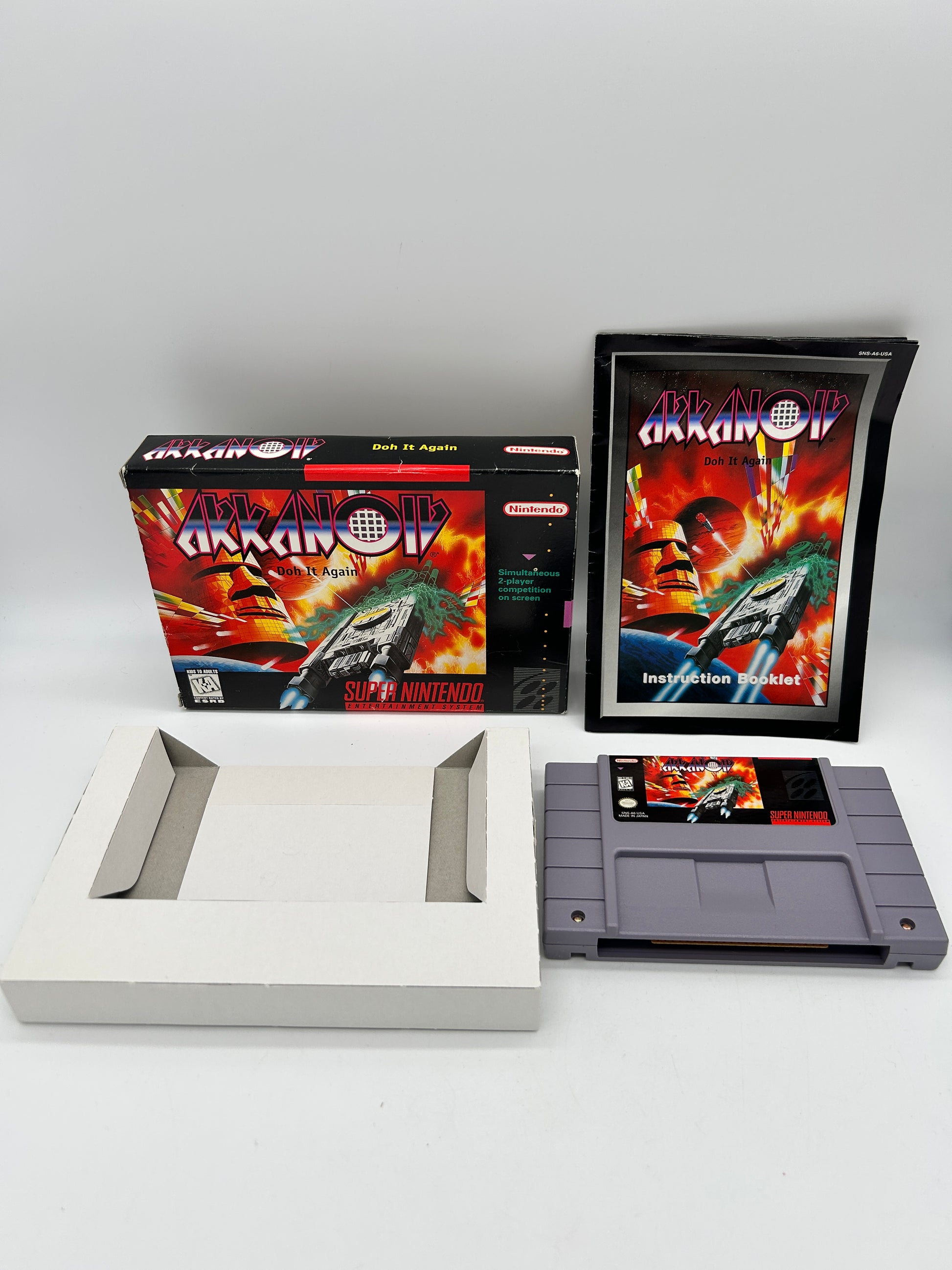 PiXEL-RETRO.COM : SUPER NINTENDO NES (SNES) COMPLETE CIB BOX MANUAL GAME NTSC ARKANOID DOH IT AGAIN
