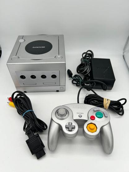 PiXEL-RETRO.COM : NINTENDO GAMECUBE ORIGINAL SILVER PLATINUM VERSION, CONTROLLER, POWER SUPPLY, RCA CABLE NTSC