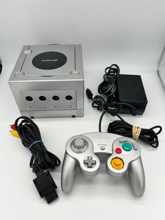 PiXEL-RETRO.COM : NINTENDO GAMECUBE ORIGINAL SILVER PLATINUM VERSION, CONTROLLER, POWER SUPPLY, RCA CABLE NTSC