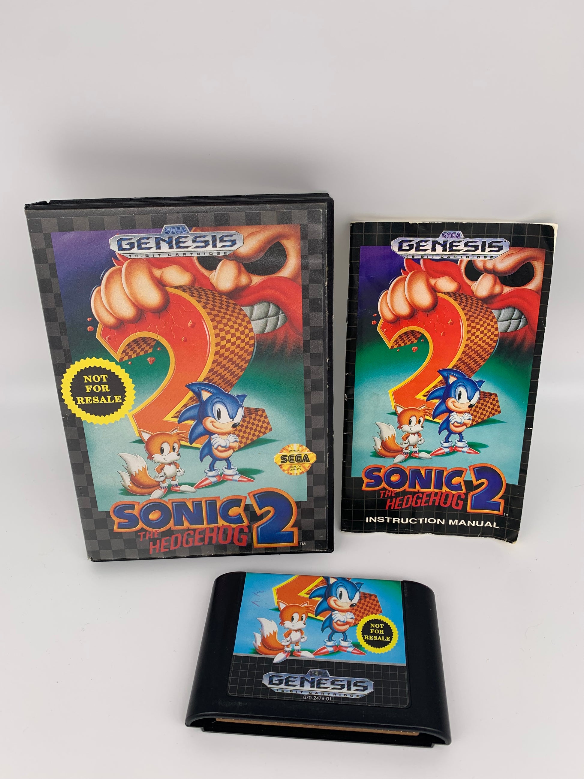 PiXEL-RETRO.COM : SEGA GENESIS (MEGA DRIVE) COMPLETE (CIB) GAME BOX INSTRUCTION MANUAL NTSC SONIC THE HEDGEHOG 2 NOT FOR RESALE