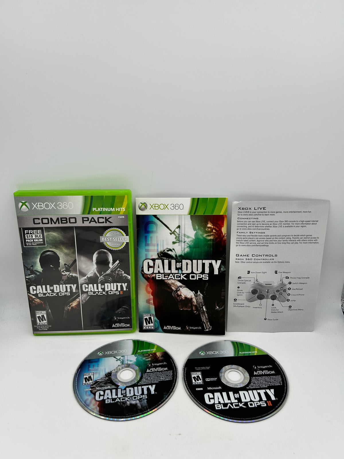 PiXEL-RETRO.COM : MICROSOFT XBOX 360 COMPLETE CIB BOX MANUAL GAME NTSC CALL OF DUTY BLACK OPS 1 AND 2 II COMBO PACK