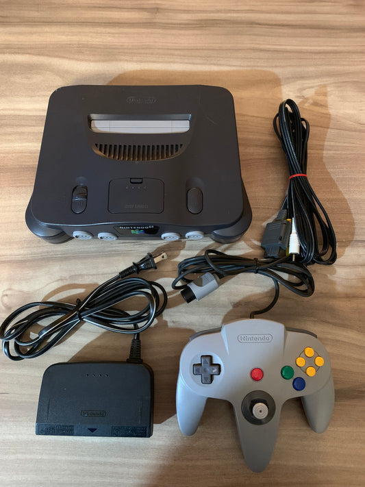 PiXEL-RETRO.COM : NINTENDO 64 ORIGINAL CHARCOAL GRAY CONSOLE CONTROLLER, POWER SUPPLY, RCA CABLE NTSC