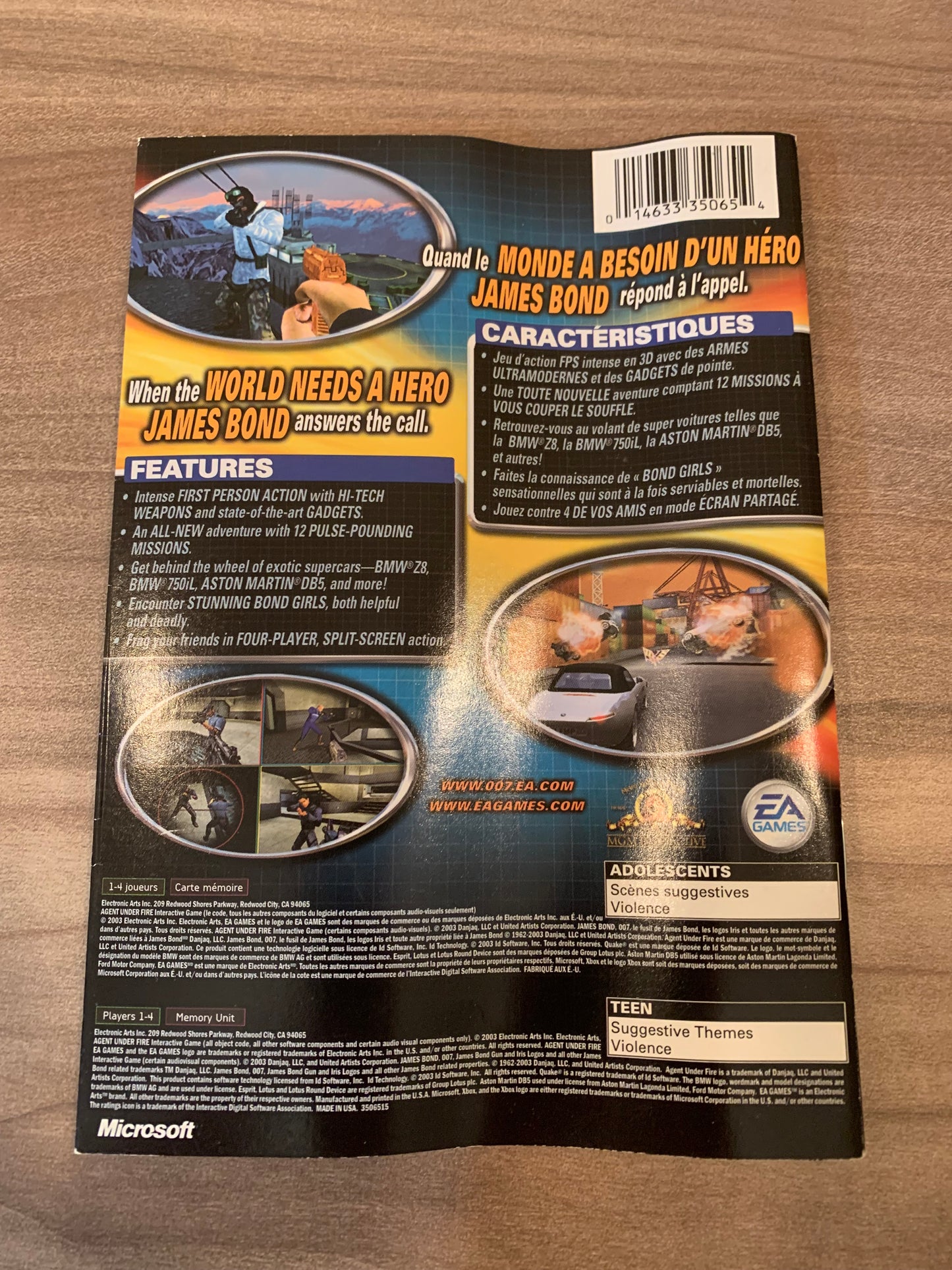 MiCROSOFT XBOX ORiGiNAL | 007 AGENT UNDER FiRE | PLATiNUM HiTS