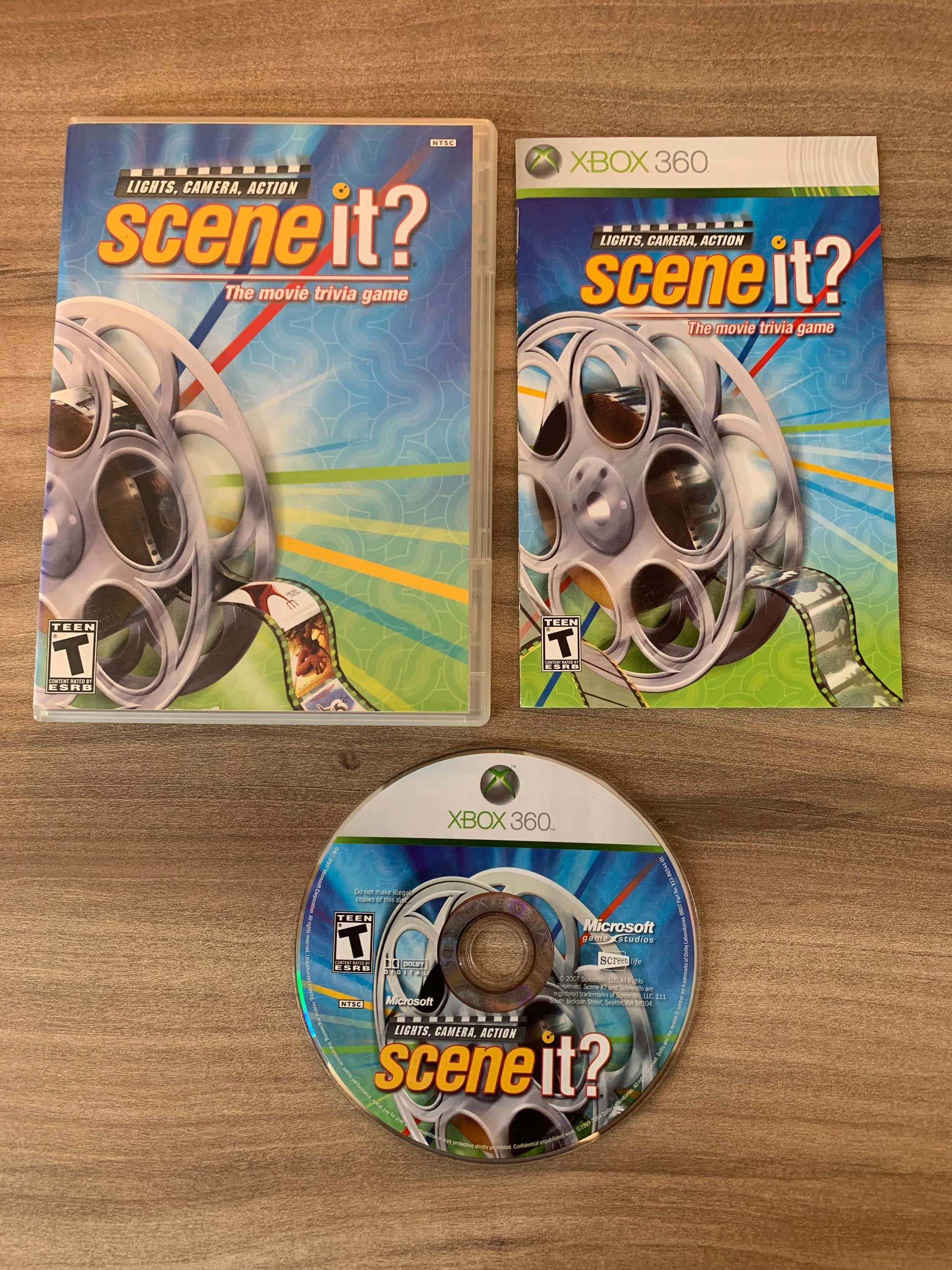 PiXEL-RETRO.COM : MICROSOFT XBOX 360 COMPLETE CIB BOX MANUAL GAME NTSC SCENE IT? THE MOVIE TRIVIA GAME LIGHTS, CAMERA, ACTION