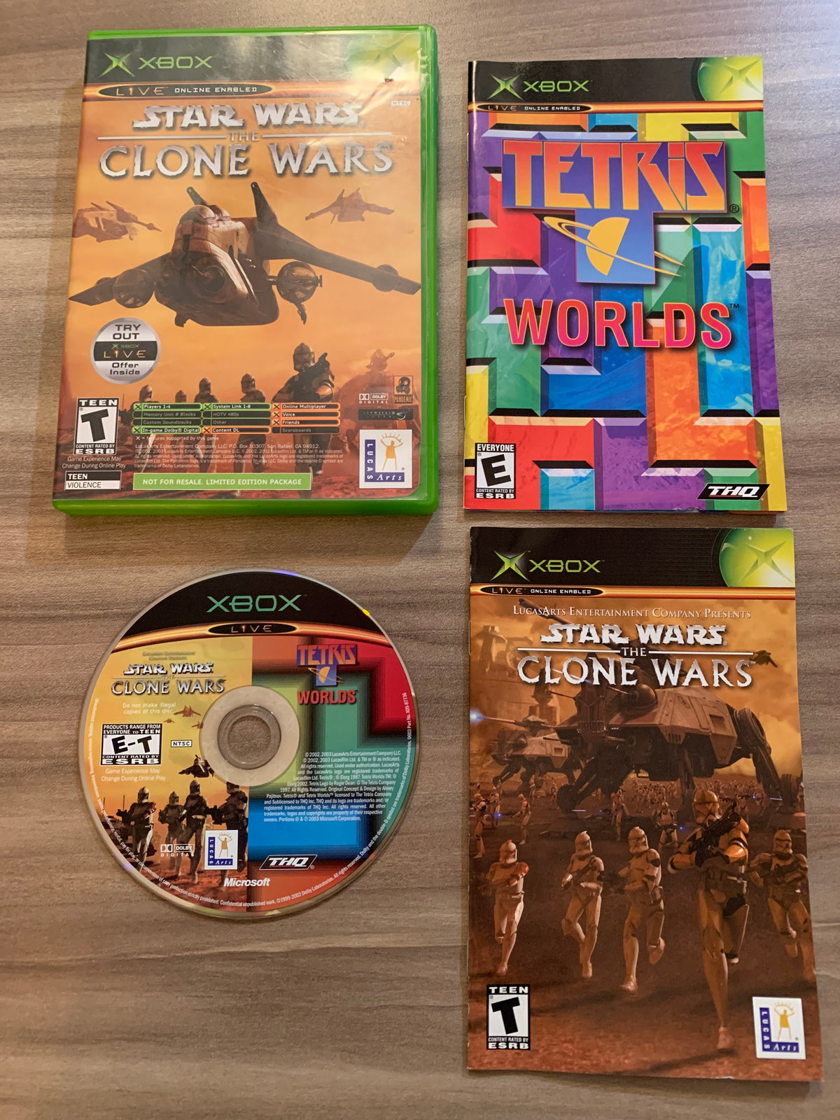 PiXEL-RETRO.COM : MICROSOFT XBOX COMPLETE CIB BOX MANUAL GAME NTSC STAR WARS THE CLONE WARS TETRIS WORLDS