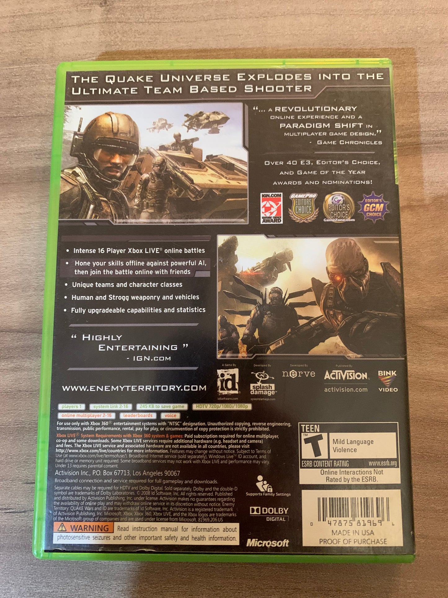 MiCROSOFT XBOX 360 | ENEMY TERRiTORY QUAKE WARS